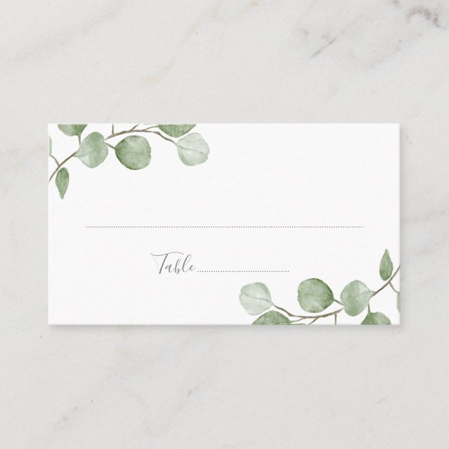 Placement Carte de place pliée Mariage Eucalyptus aquarelle (Devant)
