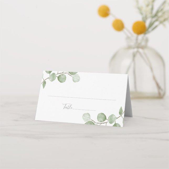 Placement Carte de place pliée Mariage Eucalyptus aquarelle (Devant)