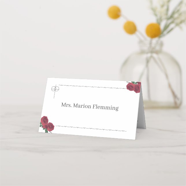 Placement Carte de place pliée Rose fine (Devant)