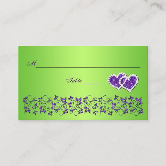 Placement Carte de place Purple, Green Floral et Coeurs Join (Devant)