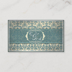 Placement Carte de place vintage Blue Mariage damassé