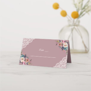 Placement Carte de place Whimsical Dusty Blue Dusty Rose Fle