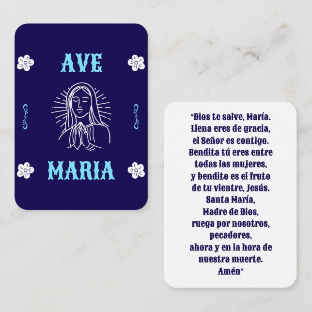 Placement Carte de prière Ave Maria - Espagnol Hail Mary (Devant / Derrière)