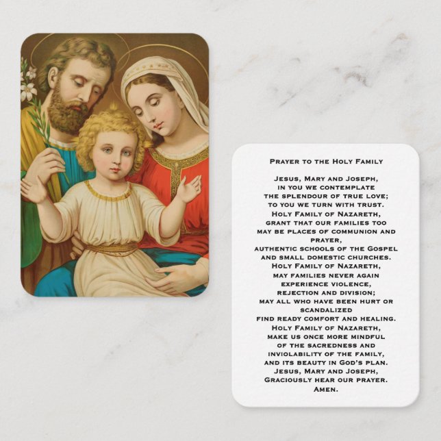 Placement Carte de prière catholique de la Sainte Famille (Devant / Derrière)