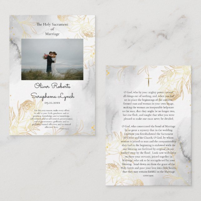 Placement Carte de prière de mariage catholique Delicate Gol (Devant / Derrière)