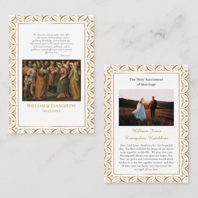 Placement Carte de prière de mariage catholique romain avec  (Devant / Derrière)