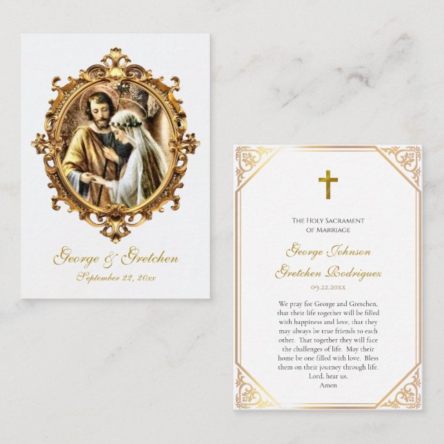 Placement Carte de prière de mariage catholique romain Josep (Devant / Derrière)