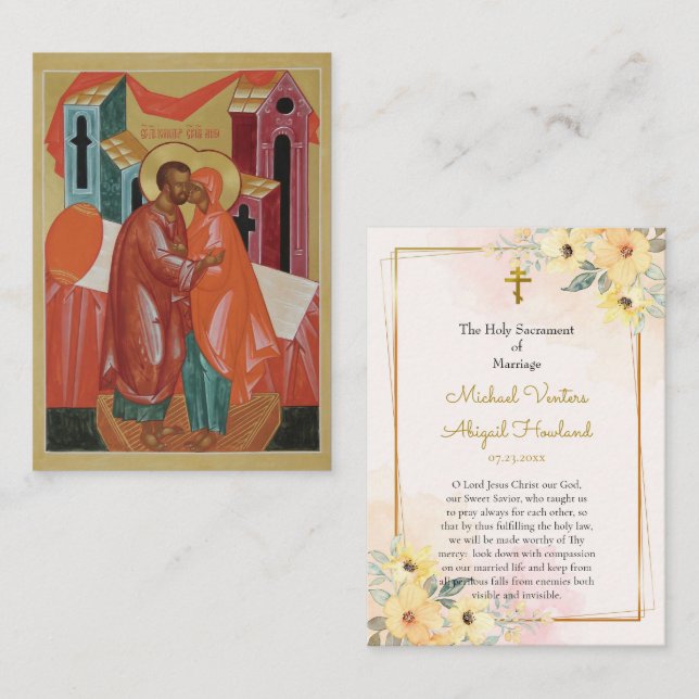 Placement Carte de prière de mariage orthodoxe aux fleurs en (Devant / Derrière)