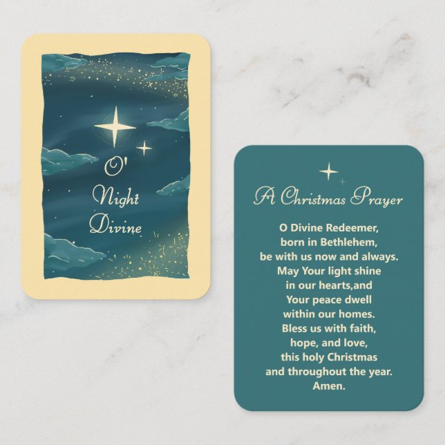 Placement Carte de prière de Noël Ô Nuit Divine  (Devant / Derrière)