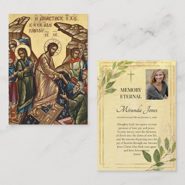 Placement Carte de prière élégante aux feuilles chrétiennes  (Devant / Derrière)