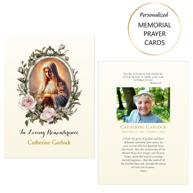Placement Carte de prière funéraire avec roses roses Vierge  (Créateur téléchargé)