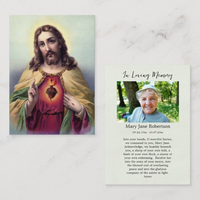 Placement Carte de prière funéraire du Sacré-Cœur de Jésus   (Devant / Derrière)