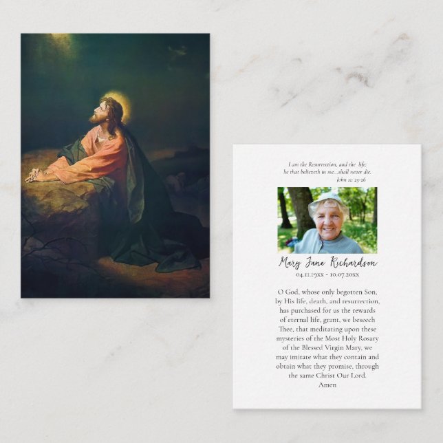 Placement Carte de prière funéraire / mémorielle catholique  (Devant / Derrière)