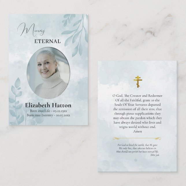 Placement Carte de prière funéraire orthodoxe aux feuilles d (Devant / Derrière)