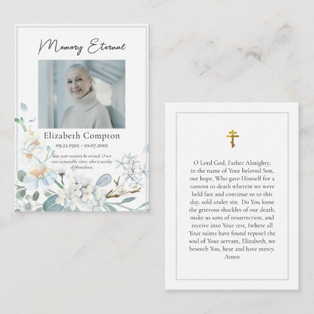 Placement Carte de prière funéraire orthodoxe Fleurs éthérée (Devant / Derrière)