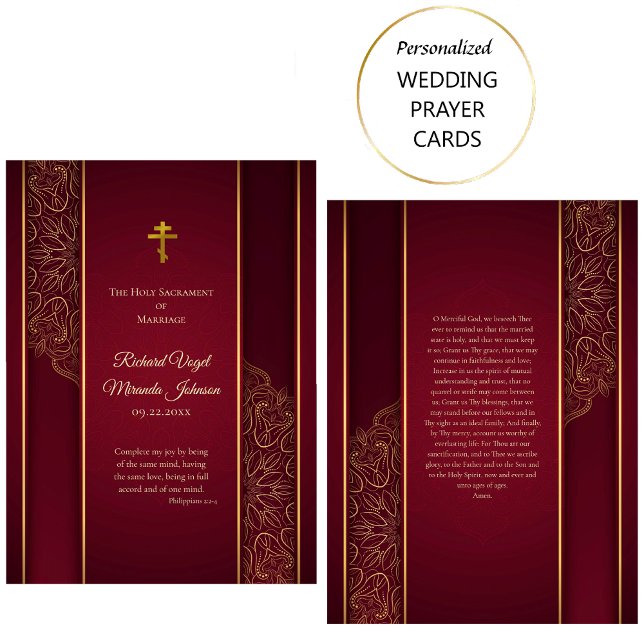Placement Carte de prière Mariage orthodoxe Maroon Gold (Créateur téléchargé)