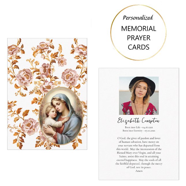 Placement Carte de prière mémorielle catholique Fleurs rose  (Créateur téléchargé)