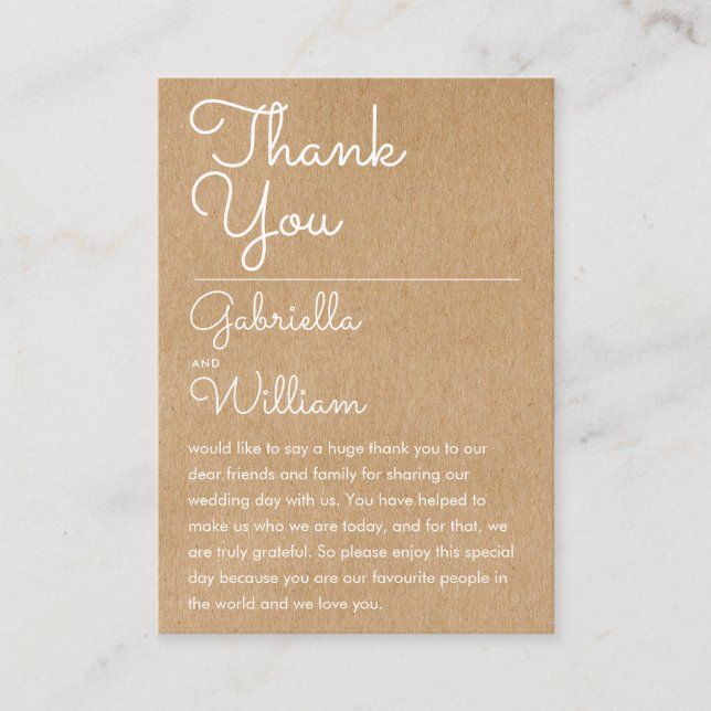 Placement Carte de réception Rustique Mariage de script Merc (Devant)