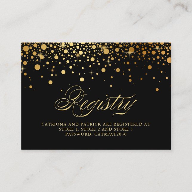 Placement Carte de registre noir Faux Gold Foil Confetti Dot (Devant)