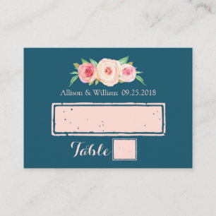 Placement Carte de réglage de l'emplacement Floral bleu rose