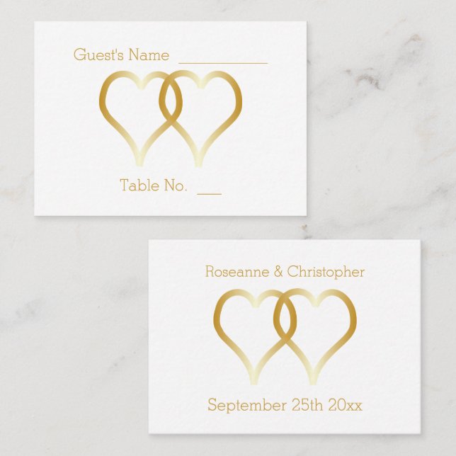 Placement Carte de réglage mariage Gold Hearts (Devant / Derrière)