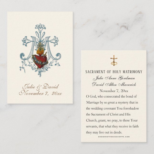 Placement Carte de remerciement de mariage catholique élégan (Devant / Derrière)