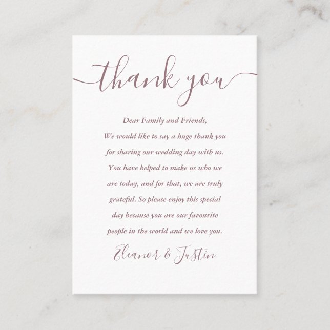 Placement Carte de remerciement de mariage Mauve Script (Devant)