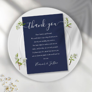 Placement Carte de remerciement de mariage Navy Blue Script