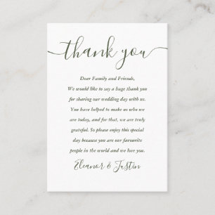 Placement Carte de remerciement de mariage Olive Green Scrip