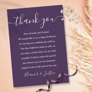 Placement Carte de remerciement de mariage Purple Script