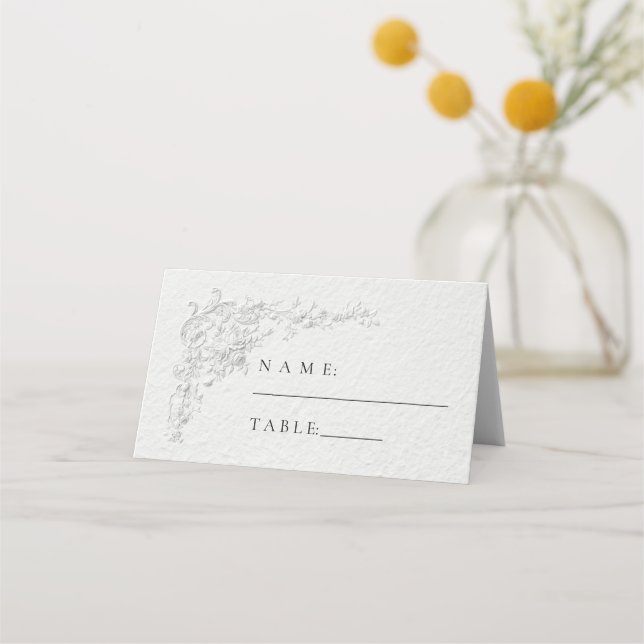 Placement Carte de Repas de Mariage Florale en Relief Faux (Devant)