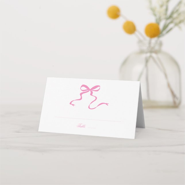 Placement Carte de Repas Pliée avec un Ruban Rose Fantaisist (Devant)