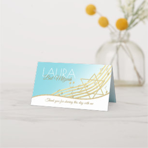 Placement Carte de siège Bat mitzvah de musique bleu et or