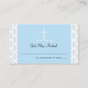 Placement Carte de siège Damask Light Blue Cross