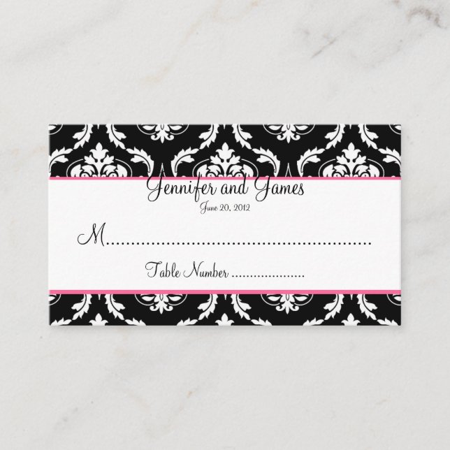 Placement Carte de siège élégante Mariage damassé Table (Devant)