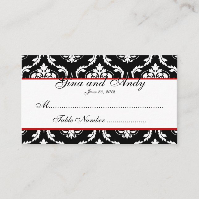 Placement Carte de siège Mariage damassé élégante (Devant)