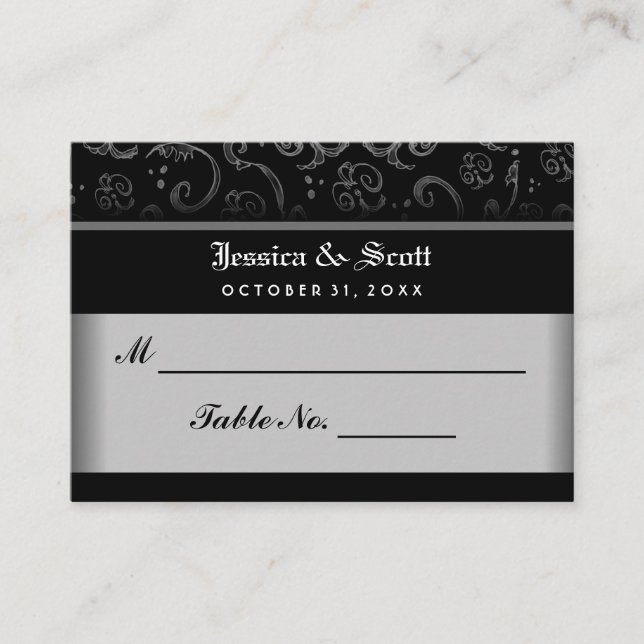 Placement Carte de siège Mariage gothique en noir blanc Hall (Devant)