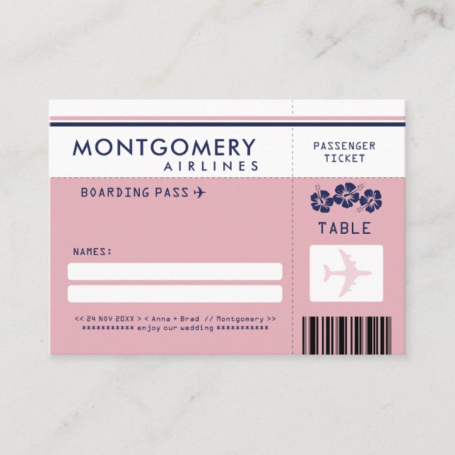Placement Carte de siège Pink and Navy Hibiscus Boarding Pas (Devant)