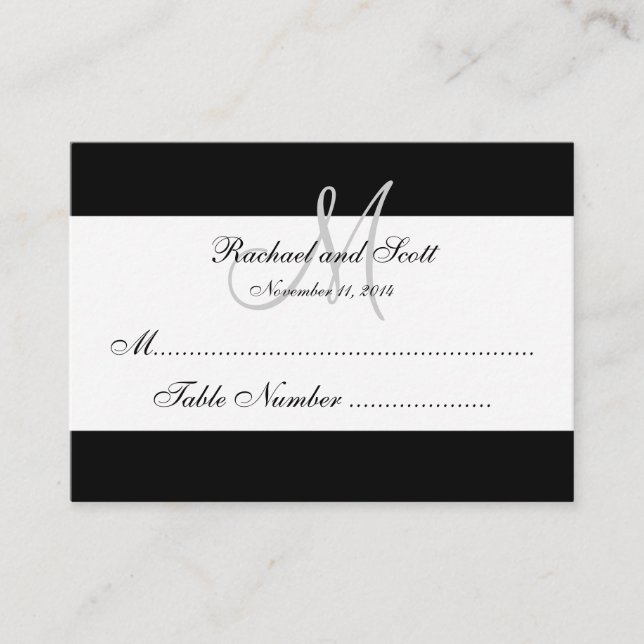Placement Carte de siège simple Mariage Monogramme noir (Devant)