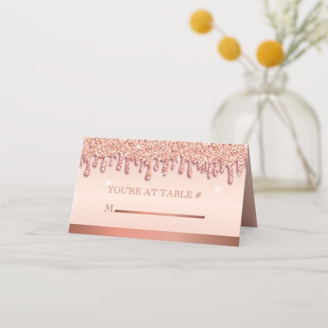 Placement Carte de table à paillettes Rose Gold Drip (Devant)