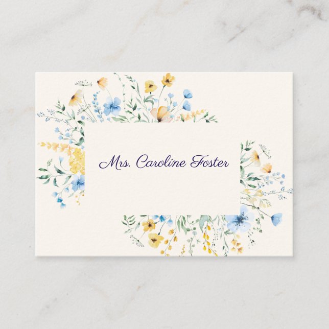 Placement Carte de table botanique bleue et jaune pour maria (Devant)