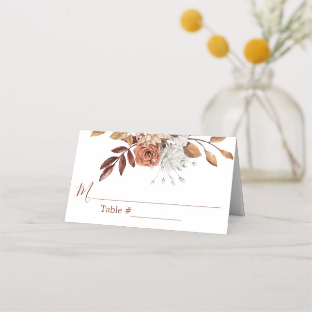 Placement Carte de table Bouquet Floral d'Automne Blanc Mari (Devant)