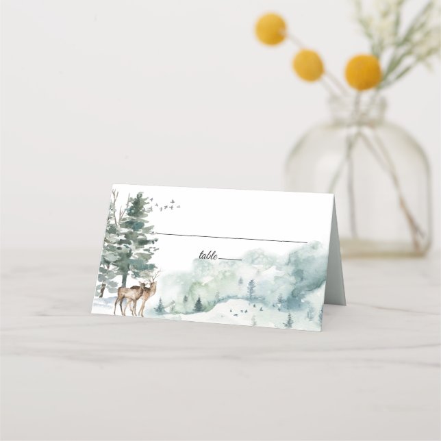 Placement Carte de table de forêt de bois à l'aquarelle (Devant)
