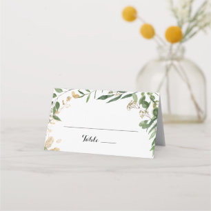 Placement Carte de table de mariage à feuillage vert or trop