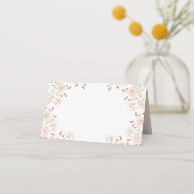 Placement Carte de table de mariage aux roses roses blush (Devant)