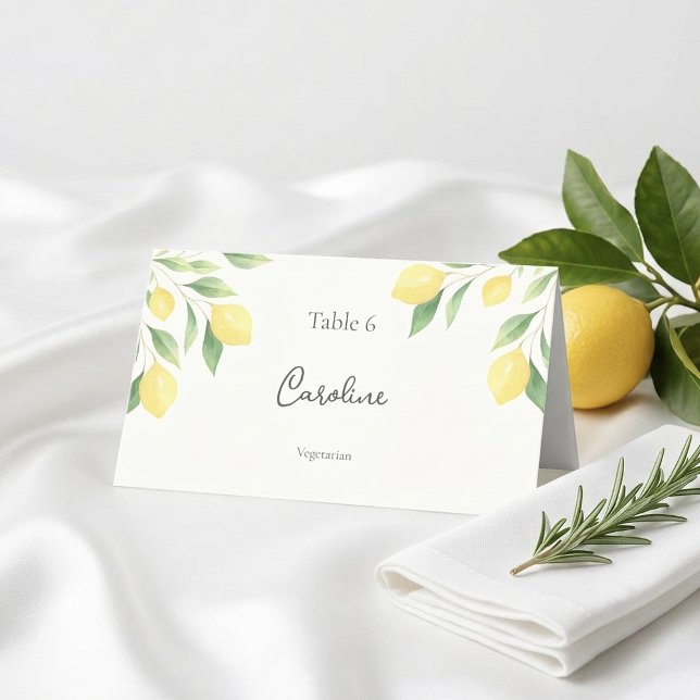 Placement Carte de table de mariage avec citron et verdure a (Lemon Citrus Greenery Wedding Place Card with Meal)