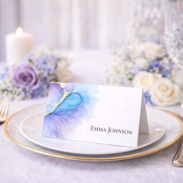 Placement Carte de table de mariage coeur abstrait bleu viol (Créateur téléchargé)