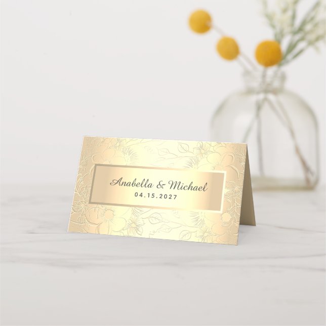 Placement Carte de table de mariage élégante en or (Dos)