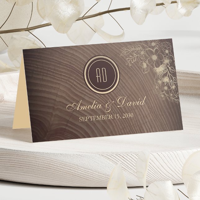 Placement Carte de Table de Mariage en Bois Rustique avec Fl (Créateur téléchargé)