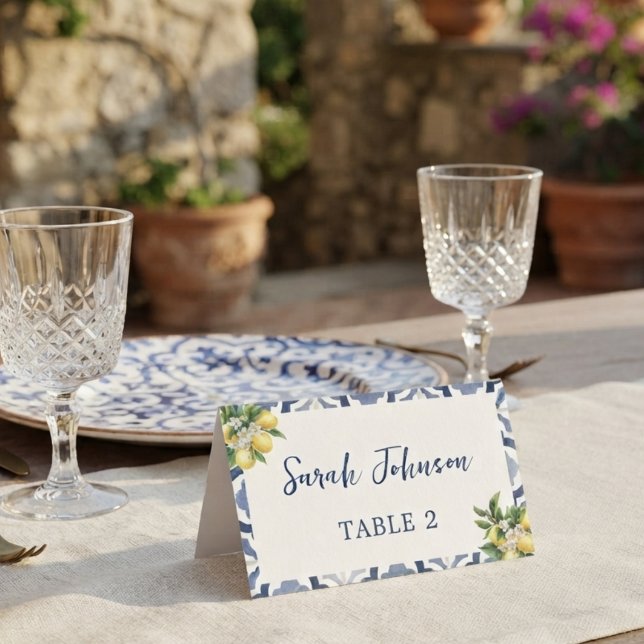Placement Carte de table de mariage en carrelage bleu et cit (Créateur téléchargé)